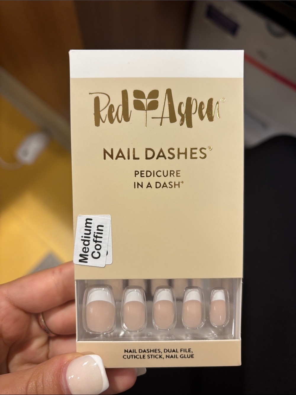 Red Aspen Nail Dashes - Medium Coffin Nude French Tips